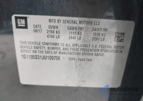 2018 Chevrolet Impala Lt z USA, uszkodzony, nr VIN 1G1105S31JU109756